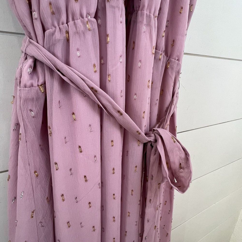 ModCloth Illuminated‎ Elegance Tie Waist Maxi Dress Women 3X Metallic Chiffon - Picture 4 of 12